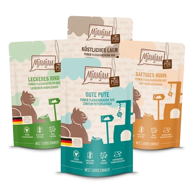 MjAMjAM Probierpaket Purer Fleischgenuss (Pute/Lamm/Huhn/Rind) 12x 125 g