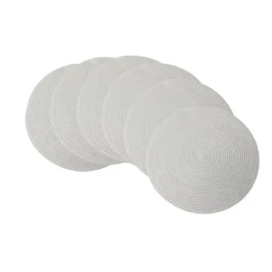 Lot de 6 Sets de Table Ronds Tressés en Coton et Polyester Blanc 38cm – Antidérapants, Résistants à la Chaleur et Lavables, Idéal pour Cuisine et Salle à Manger