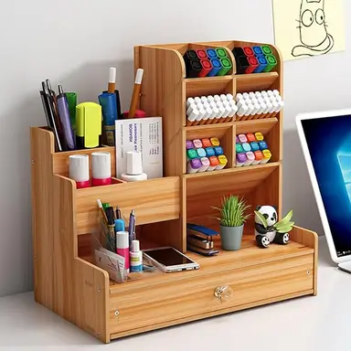 CHZIMADE 1PC Wooden Pen Pencil Storage Holder Office Desk Organizer Desktop Pen Pencil Holder