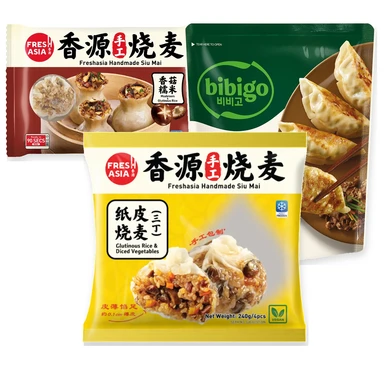 【Schoolstartseizoen】FRESHASIA Papieren vel Siu Mai (3-delig) 240 g + Handgemaakte Shiitake Rijst Siu Mai 300 g + Bippinoko Koreaanse Gegrilde Rundvlees Dumplings 300 g