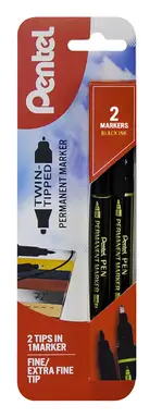Pentel Twin Tipped Permanent Marker Black Pack of 2