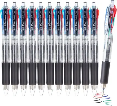 M&G Multicolor Ballpoint Pens, 12 Pack 4-in-1 Retractable Pens, Fine Point 0.7 mm, Assorted 4-Color Ink Ballpoint Pens for Office, School, and Everyday Writing