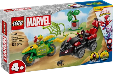 LEGO Marvel 11198 Spidey et ses Amis Extraordinaires - Set de Poursuite en Véhicule Spin et Electro avec Dinosaure