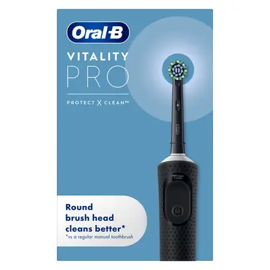 Oral‑B Vitality Pro Electric Toothbrush + 2 CrossAction Heads, 3 Brushing Modes Including Sensitive Plus, 2 Pin UK Plug, Black