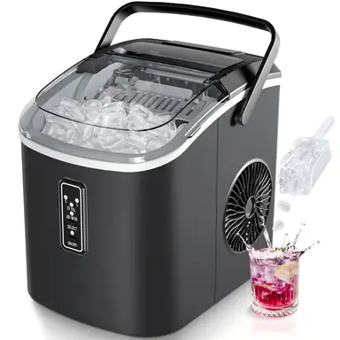 EUHOMY Ice Maker Machine, Self-Cleaning Ice Cube Maker, Produces 9 Cubes in 6 Minutes, 2 Ice Cube Sizes, 12 Kg/Day, Portable Ice Maker with Handle, Basket, and Scoop, Ice Machines for Home, Kitchen