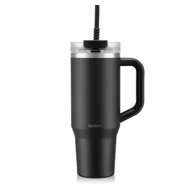 BODUM Travel Mug Tumbler 1.2 L Black - with Straw, Handle and Lid