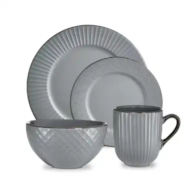Tower Empire 16 Piece Dinnerware Set, Grey & Brass