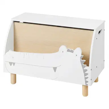WOLTU Spielzeugkiste Kinderbank mit Stauraum, Krokodil-Design, 60x44x30 cm, Weiß