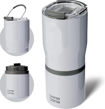 Bottle Bottle Gobelet en acier inoxydable avec anse et 2 couvercles sans BPA, 625 ml - Gris