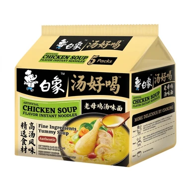 Bai Xiang Lot de 5 paquets de nouilles instantanées saveur soupe de poulet - 555 g