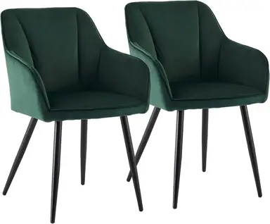 CLIPOP Dining Chairs Set of 2 Grey Velvet Padded Kitchen Tub Chair with Armrest and Metal Legs, Lounge Upholstered Armchair for Living Room Bedroom or Home Office 0322 green 44*50*84 cm