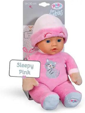 BABY born für Babys Sleepy Pink - Weiche 30cm Puppe | Mit rosa Körper & integrierter Rassel | Stoffpuppe inklusive festem Häubchen | Geeignet für Neugeborene