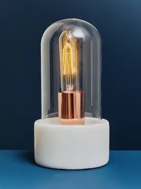 Interiors by Premier Table Lamp Lamonte Bell Marble White/Copper 24cm