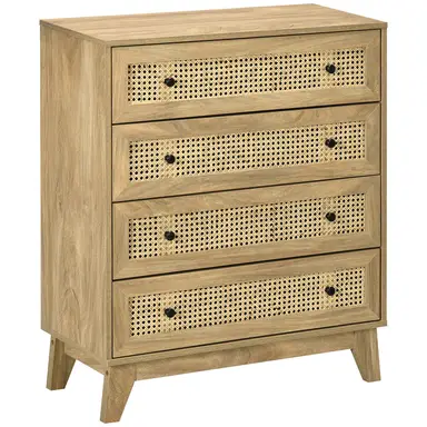 HOMCOM Drawer Chest Rattan 4 Drawers Oak Effect