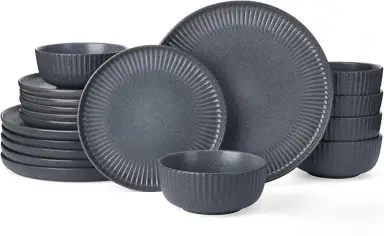 Richmount Starlight 18-tlg. Geschirrset mit texturiertem Rand für 6 Personen, Mattgraue reaktive Glasur, Modern & Formal Dining