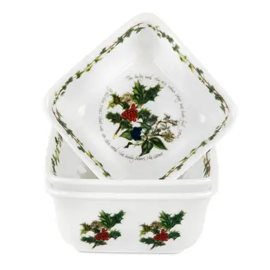 Portmeirion The Holly & The Ivy Square Mini Dishes – Set of 3 – Boxed Set