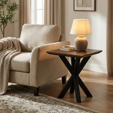 Side Table Nevada Square Parquet Walnut/Black