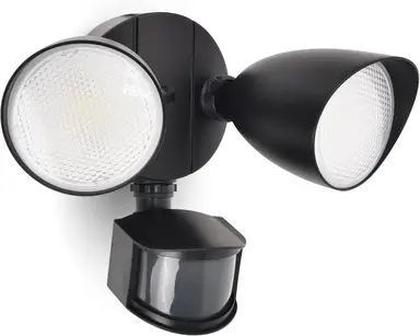 LUTEC Shrimp 12W PIR LED Security Light 1250LM 5000K Outside Lights with Sensor Outdoor Wall Lights Integrated Twin Heads Flood Light, Exterior for Patio, Garden, Yard Black [Energy Class E]