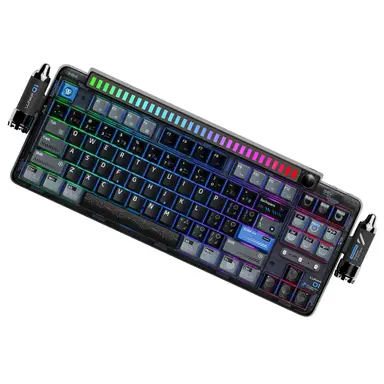 KEYSME Lunar 01 mechanisch toetsenbord – Tri-Mode 87-toetsen toetsenbord met gasket-mount, ritmelampje, hot-swap schakelaars, programmeerbare knop, PBT-toetsen en 4000 mAh-batterij, zwart