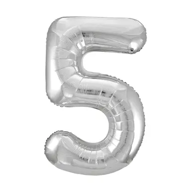 Unique Party Giant Number 5 Balloon, Silver, 86cm