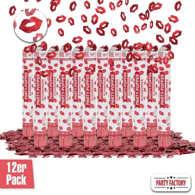 Party Factory Party-Popper-Gun, 12-teiliges Set, 40 cm, Kussmund, Konfetti-Gun, Silberstimmung