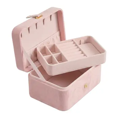 SONGMICSHOME  Portable Jewelry Box, Travel Jewelry Case, 2-Layer Jewelry Organizer, for Larger Accessories, PU Surface, Gift, Pink