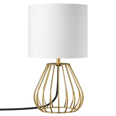 EDISHINE Nachttischlampe, moderne Tischlampe im Industrial-Look mit E14-Leuchtmittel, Vintage-Design, für Schlafzimmer und Wohnzimmer, Weiß & Gold [Energieeffizienzklasse E]