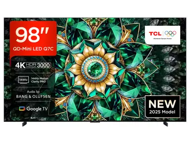 TCL Fernseher 98Q7C, 98 Zoll, QLED Mini LED, 4K HDR Premium, Dolby Vision IQ & Atmos, Google TV, 144 Hz VRR, FreeSync Premium Pro, Bang & Olufsen Sound, IMAX Enhanced