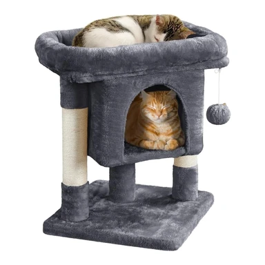 Yaheetech Kratzbaum, 60 cm, kleiner Kratzbaum mit Höhle, Plüsch, Sisal, Katzenmöbel, Spielbaum für kleine Katzen, Dunkelgrau