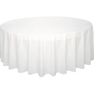 Unique Plastic Table Cover, White, Round, 2.13m