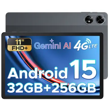 DOOGEE Tab G6 Plus Tablette Android 15, 11 pouces, Android 15, 2025, tout neuf, emplacement pour carte SIM, IA, FHD+, 32 Go RAM + 256 Go ROM, 8000 mAh, octa‑core T7280, Widevine L1, 5G, Wi‑Fi, Bluetooth 5.0, GPS, Gris