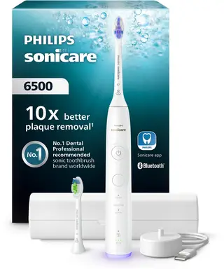 Philips Sonicare 6100 Series - Elektrische tandenborstel - Wit -Extra Optimal White Opzetborstel - Reisetui - Gevoelige tanden- HX7410/02