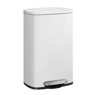 SONGMICSHOME  50 L Kitchen Bin, Rubbish Bin, Steel Trash Bin, Soft Close, Step-On Pedal, Removable Inner Bucket, White