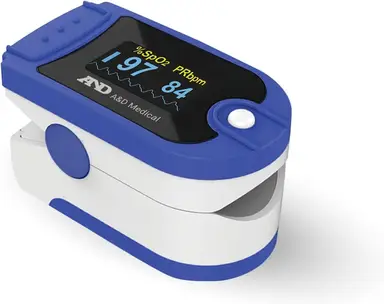 A&D Medical UP-200 Fingertip Pulse Oximeter, Pulse Rate Monitoring, SpO2 For Adults & Child, Compact and Lightweight, Blue