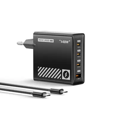 Movespeed 140W USB C Charger, GaN Laptop Charger, PD 3.1 4-Port Multi-Device Fast Charging, Compatible with MacBook Pro/Air, iPhone 17 Pro/Air/17/16, iPad, Galaxy S24/S23+/S22 Ultra, HC-TR271A-EU, Black