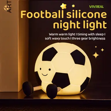 VIVREAL Football LED Night Light A032 – Rechargeable, 3-Level Dimming, Type-C Charging, Soft Silicone, ABS & PP
