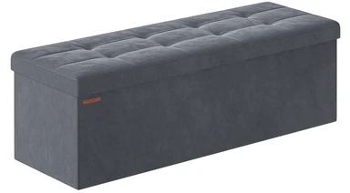 SONGMICS Ottoman-Beistelltisch, klappbarer Aufbewahrungsbank, 38 x 110 x 38 cm, Trittbank, Aufbewahrungskoffer, Belastbarkeit bis 300 kg, für Wohnzimmer, Schlafzimmer und Flur, Schlammgrau