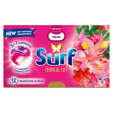 Surf 3in1 PODS, Washing Liquid Laundry Detergent Capsules, Tropical Lily, 15 Washes
