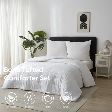 Meeallhome  Comforter Set  Tufted Comforter Set 200*200cm/50*75cm*2   White