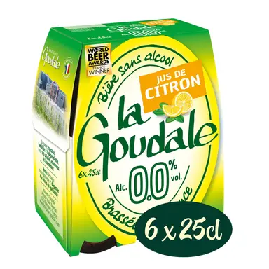 LA GOUDALE 0.0 % Bière sans alcool au jus de citron - Pack de 6 x 25 cl