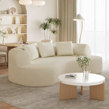 GTIMEX 2-Sitzer-Sofa, Chenille-Modulsofa, 168 x 90 x 67 cm, Statische Belastbarkeit: 270 kg, Keine Montage erforderlich, Knochenloses Sofa, Gebogenes Design Polstersofa mit 3 dekorativen Kissen für Wohnzimmer & kleine Wohnungen, Kompakt, Beige