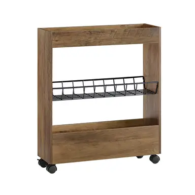 SoBuy Nischenregal mit 3 Etagen Küchenregal mit Rollen Badrollwagen Badezimmerregal Badschrank Nischenwagen Ordnungswagen Rollwagen schmales Regal Badmöbel Vintage BHT ca.:20x70x60cm