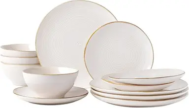 Richmount Tempus 12-tlg. Artisan Geschirrset für 4 Personen, unregelmäßiger Wirbel, Weiß