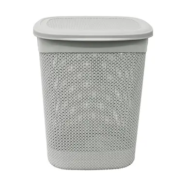JVL Droplette Design Plastic Laundry Basket - 52L, Ice Grey