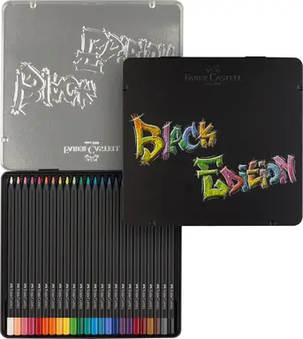 Faber-Castell Black Edition Colour Pencils, Assorted Colours, Tin of 24 Ergonomic Triangular Shape