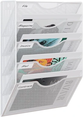 Senhoglb 5 Tier A4 Mesh Wall Pocket File Holder，White, New Year Sale , Top gift picks