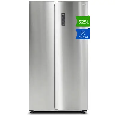CHiQ JR525WSE 525 L Side-by-Side Kühl-Gefrierkombination, No Frost, Multi-Airflow, 333 L Kühl- und 192 L Gefrierfach, Inverter Kompressor, 37 dB, Edelstahl, Energieklasse E