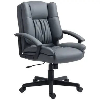 HOMCOM Desk Chair, PU Leather Office Chair with Adjustable Height and Swivel Wheels, for Home Work Study, Dark Grey