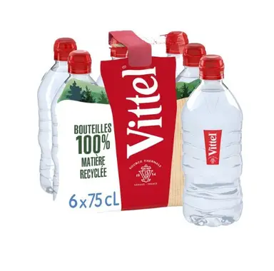 VITTEL Eau minérale naturelle avec bouchon sport - 6 x 75 cl
