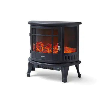 Warmlite Bath Log Effect Electric Stove Fire, 1.8kW Power, 180 Degree Panoramic Window, Adjustable LED Flame Effect, Overheat Protection - Black, WL46017